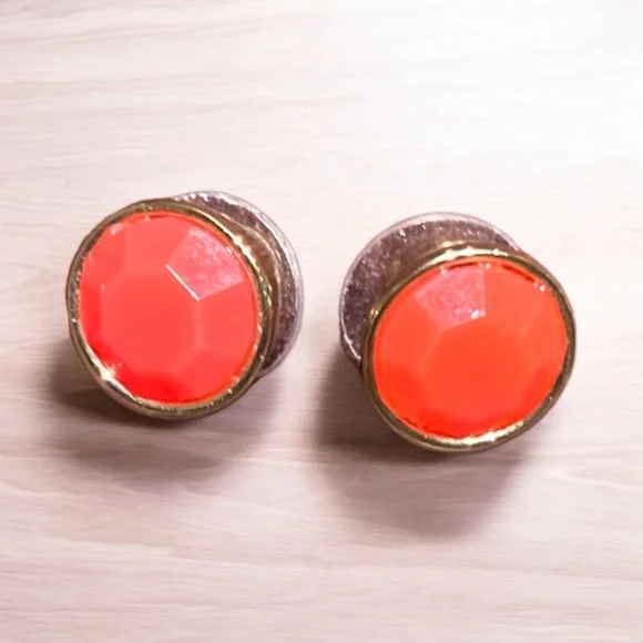 Orange/Gold Women's Solid Stud Earrings - Picture 4 of 11